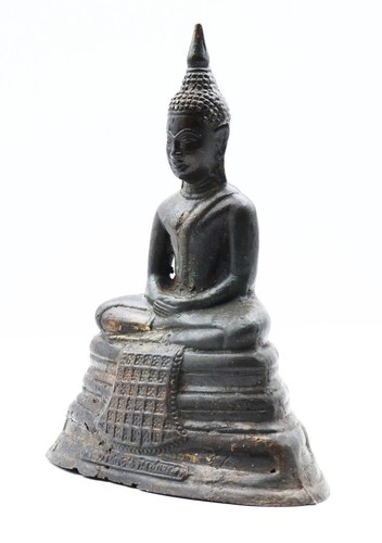Gearbeiteter Buddha in Lotushaltung - Bronze - Laos - Bild 4 von 9