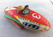 Vintage Old Rare Collectible Friction Power Rocket Racer 3 Litho Tin Toy Japan