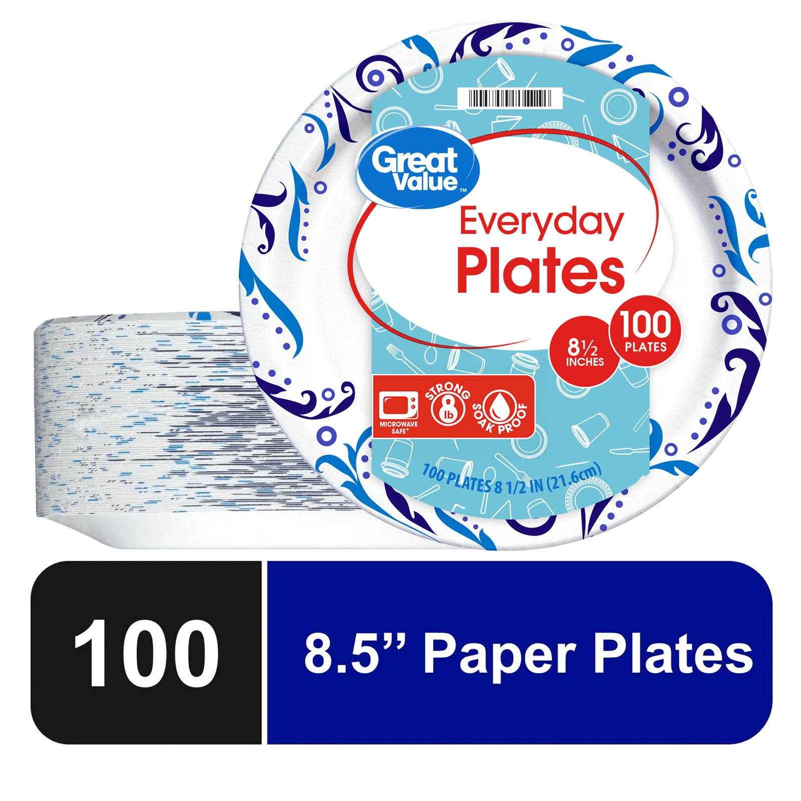 Great Value Everyday Disposable Paper Plates, 8.5
