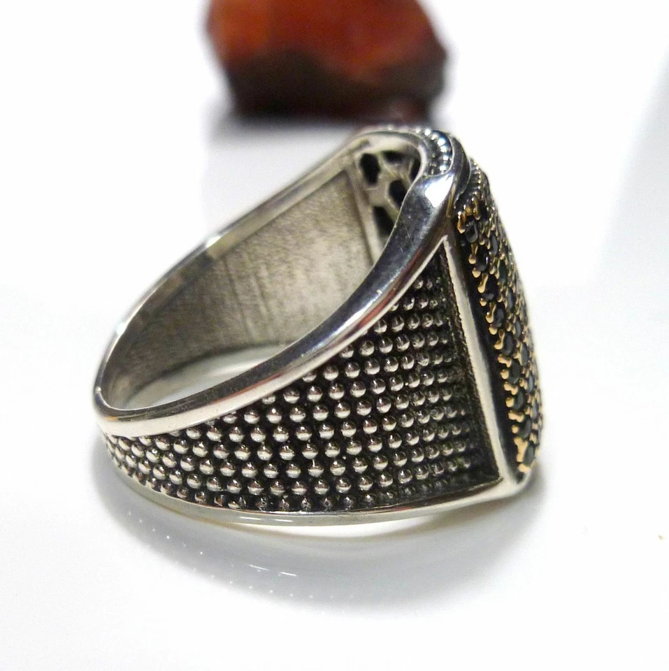 58 (18,4 MM Ø ) 925 Argento Sterling Anello Con Goldplatte Onice Ricoperto - Immagine 4 di 4