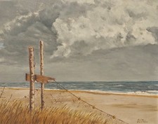 1930s LONG ISLAND BEACH winter storm hempstead new york vtg antique painting art