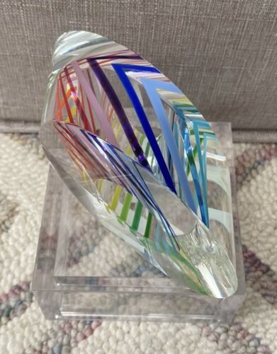 Paul Harrie Art Glass Sunrise Ellipse Rainbow Multicolored Paperweight - Picture 4 of 13