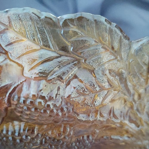 Vintage Indiana Carnival Glass Candy Dish Loganberry Leaves Amber MarigoId Gold. - Picture 5 of 6
