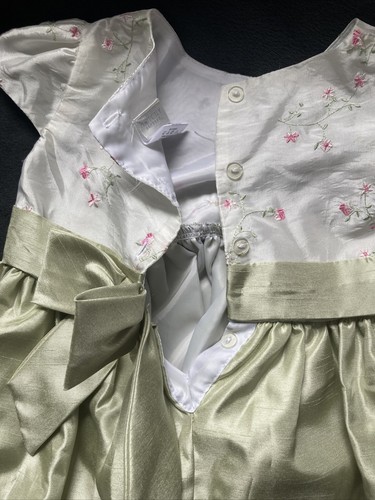 Perfectly Dressed 4T Girls Short Sleeve Dress Fancy Green White Pink Flower Bow - Picture 5 of 14