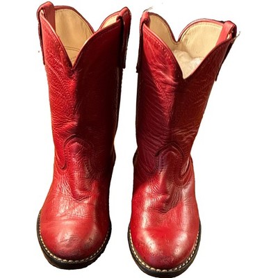 Laredo Kids Red Leather Pull-On Western Boots Round Toe Mid-Calf 10.5 M