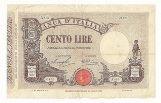 100 LIRE BARBETTI GRANDE B MATRICE LATERALE TESTINA FASCIO 17/11/1930. Rara