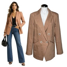 VERONICA BEARD Nisha Linen Wool Jacket Blazer in Latte with Pearl Buttons Sz 8