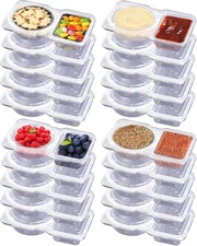 20 Sets Double Compartment Condiment Containers with Lid, Reusable Snack Pack Co