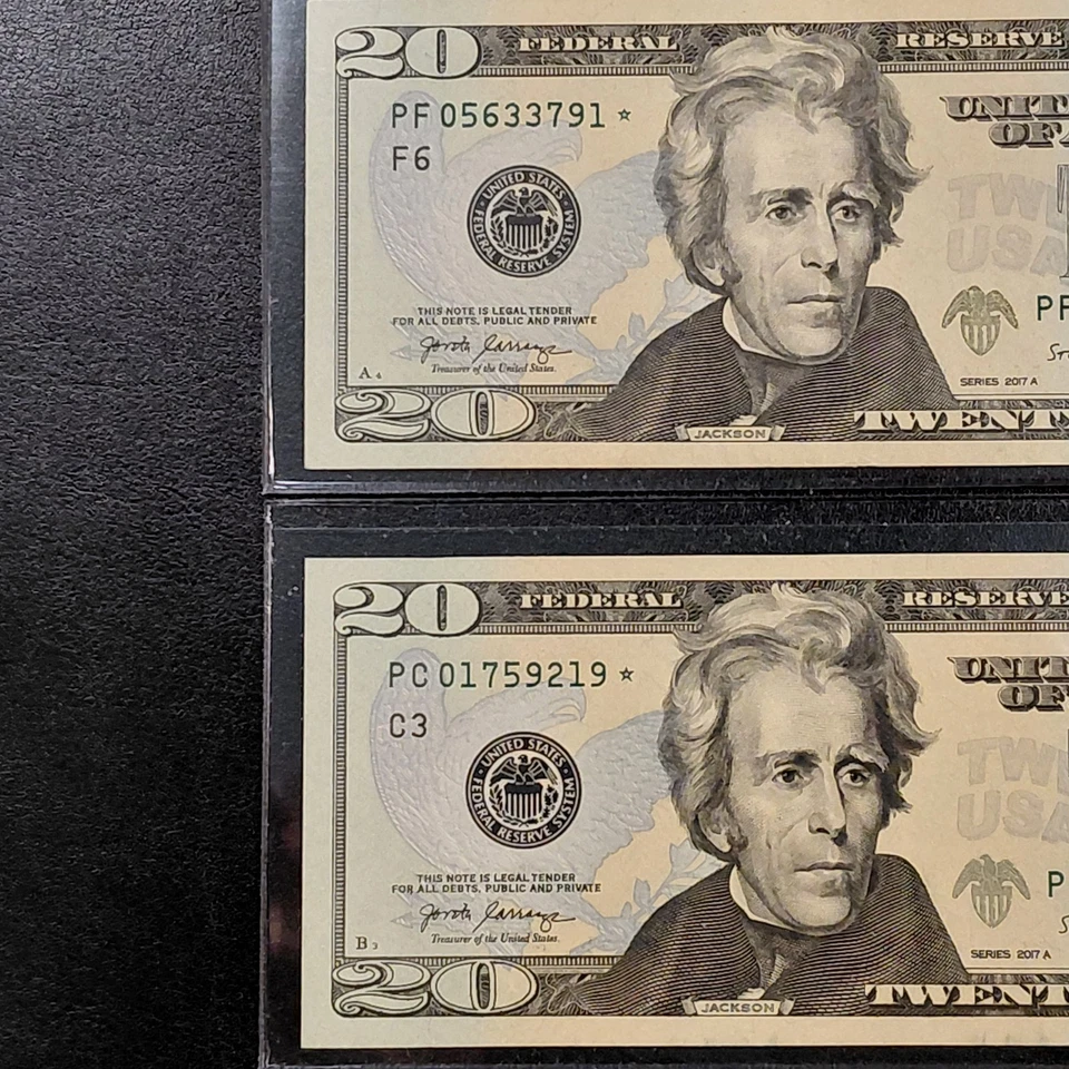 2017 A $20  Two *STAR* Notes.  Fed Res Banknote - Philly & Atlanta (Very Nice) - Image 3 of 4