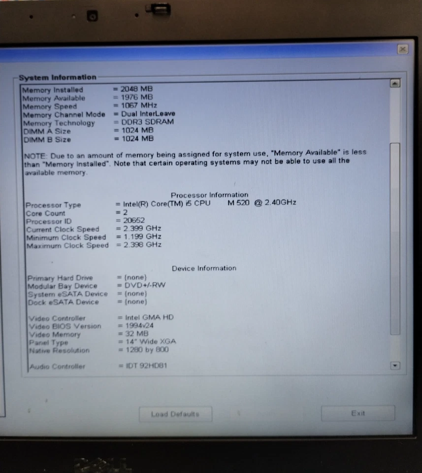 Dell Latitude E6410 14" Laptop i5 M 520 2.40GHz 2GB RAM No HDD Boots/Bios No OS - Image 2 of 4
