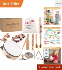 Wooden Toddler Musical Instruments with Drum, Flute, Hand Bells, Cymbals, Cas...