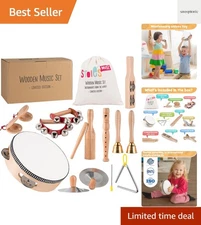 Wooden Toddler Musical Instruments with Drum, Flute, Hand Bells, Cymbals, Cas...