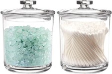 2 Pack 15 Ounce Clear Plastic Apothecary Jars Qtip Holder Cotton Swab Holder