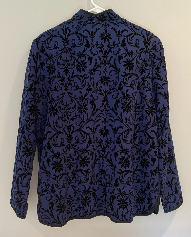 Susan Graver Style Blue Black Floral Velvet Textured 2 Pc Set Tank/Jacket Large - Image 4 of 4