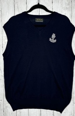 Lyle & Scott Sweater Vest Mens Large Black 100% Wool V Neck Golf St Andrews