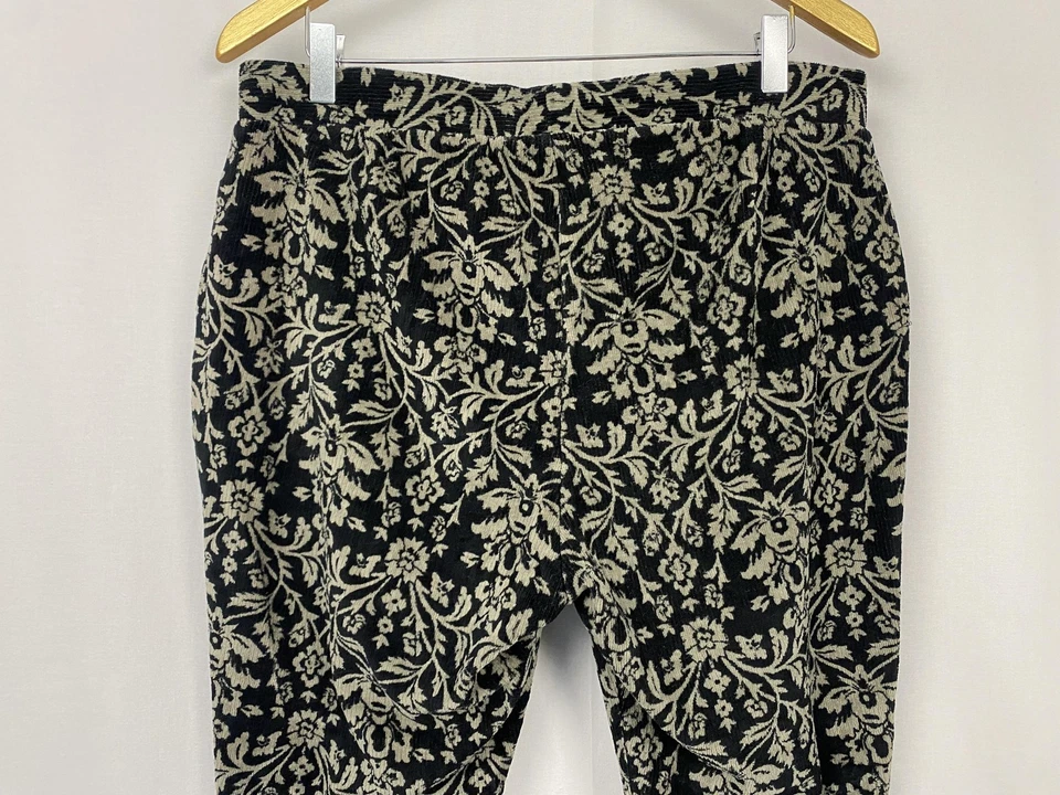 Lands End Sport Knit High Rise Corduroy Legging Womens Large Black Velour Floral - Image 3 of 4