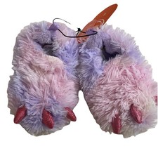 Wonder Nation Slippers Monster Paw Toddler 6 Furry Purple and Pink Grip Sole NEW