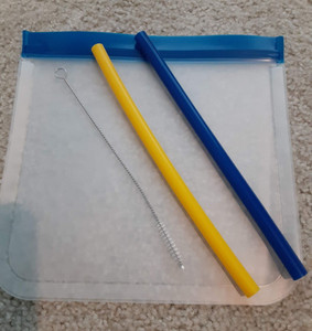 Reusable (1) Ziploc Style Bag and (2) Flexible Straws with cleaning brush 