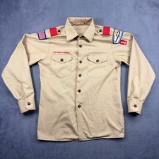 VTG Boy Scout Uniform Shirt Boys Size 16 Beige Long Sleeve Made in USA 70s 80s