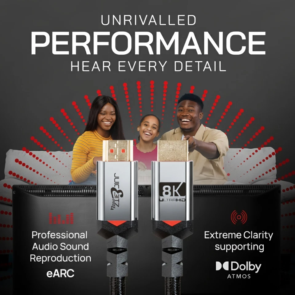 JuicEBitz | Cavo HDMI 2.1 8K 48Gbps 4320p 120hz Ultra HDR eARC 1m 2m 3m 4m 5m - Immagine 4 di 4