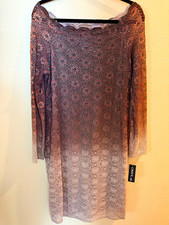 New Onyx Nite Women’s 14P Brown Black Floral Lace Scoop Neck Sheath Knee Lined