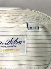 Ben Silver Charleston Fine Shirtings Mens White W/Blue Stripes Shirt 16/34 NWOT
