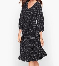 Talbots Black & White POLKA DOT Ditsy Dress w/belt Lined Women’s Size 10 Kawaii