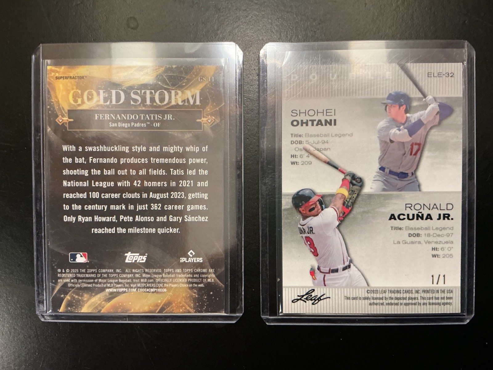 fernando tatis topps gilded gold storm 1/1 and a super gold prismtic shohei 1/1 view 2