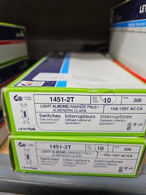 Leviton Box of 10  1451-2T Toggle Switches 15 amp-Light Almond 10-pack