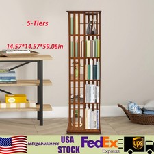 Bamboo Rotating Bookshelf 5 Tiers Open Shelving Magazine Storage Display Rack