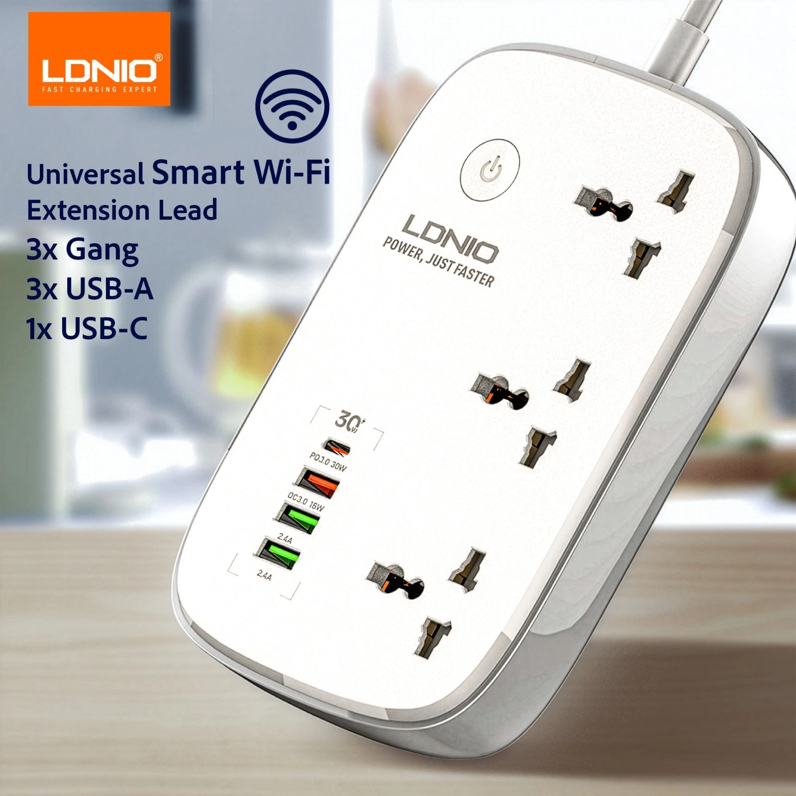LDNIO 7-in-1 Smart WiFi Power Extension Strip 3 Gang 2500W | 1 USB-C | 3 USB-A