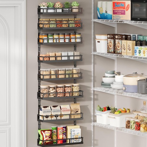 8-Tier Adjustable Spice Rack – Wall-Mounted Space-Saving Organizer W/ Mixed - Picture 4 of 7