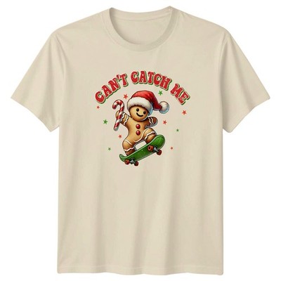 Cant Catch Me Lebkuchenmann Weihnachten Urlaub Skater Männer Frauen Grafik T-Shirt