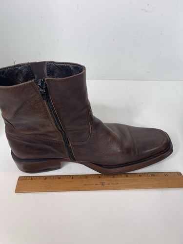 Aldo Men’s size 10 short zipper Boots vintage brown leather Made in Italy Vibram - Picture 4 of 15