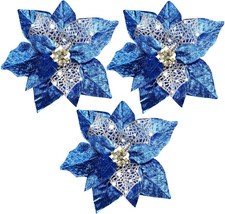 30-Piece 8-Inch Blue Artificial Poinsettia Flowers for Holiday Decor