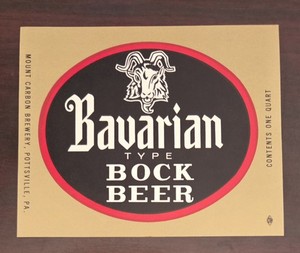 Bavarian Bock Beer Label . Mount Carbon Brewing co Pottsville PA