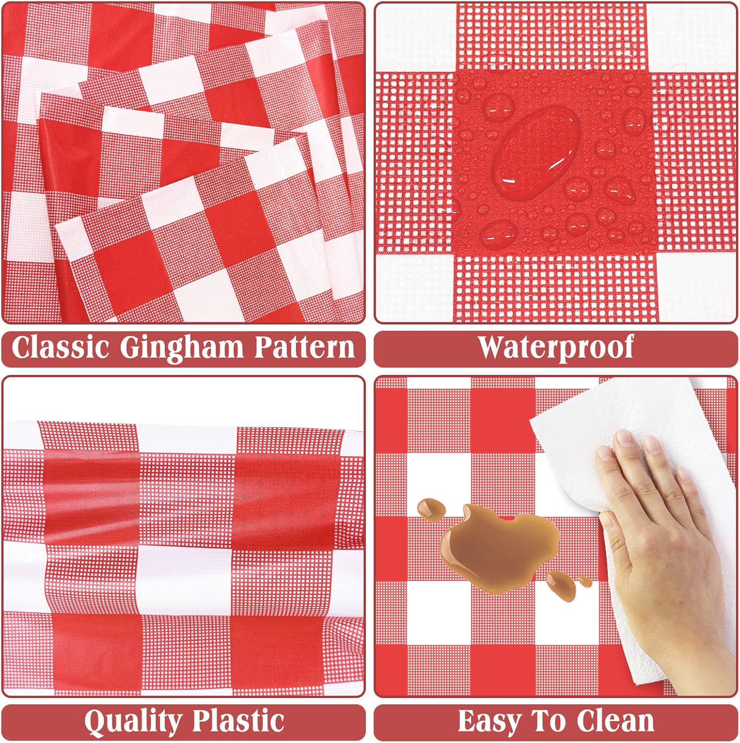 2 Pack Red Gingham Tablecloth, 54 X 108 Inches Red and White Checkered Tableclot
