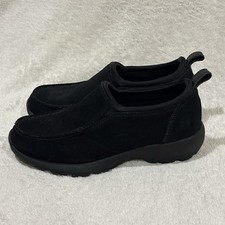 Lands' End Womens 8 D Black Suede Slip-On Comfortable Walking Shoes 86520 Loafer