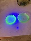 Lot Of  2 Vintage Green Depression Glass Anchor Hocking Coasters/Ashtrays. Glows