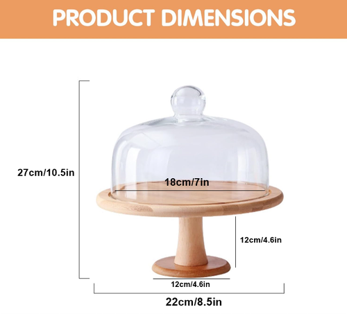 Cake Stand with Dome Lid, Wood Cake Plate with Clear Glass cover Display Stand - Picture 4 of 7