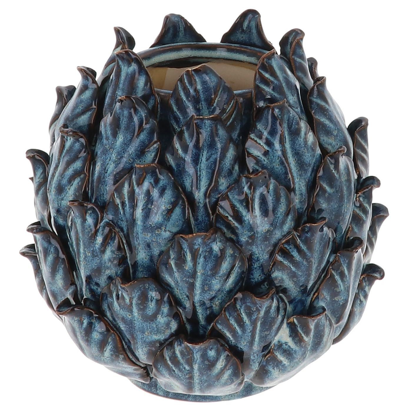 Shudehill Giftware Artichoke Ceramic Ball Vase, Blue Glazed Finish