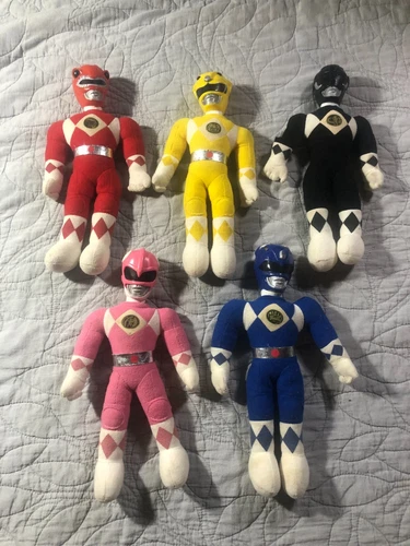 Vintage Lot of 5 Power Rangers Plush Saban Figures Yellow Pink Blue Red Black