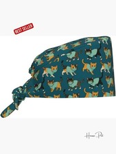Cat Themed Adjustable Scrub Hat with Sweatband, Peach Skin Fabric, Lightweight