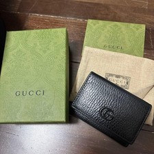 GUCCI GG Marmont Double G Black Leather Trifold Wallet 735212 Box From Japan