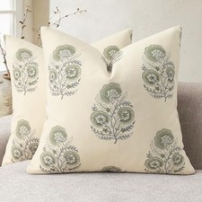 Vintage Floral Print Pillow Covers 18x18 Set 18" x 18" Pack of 2 Sage Green