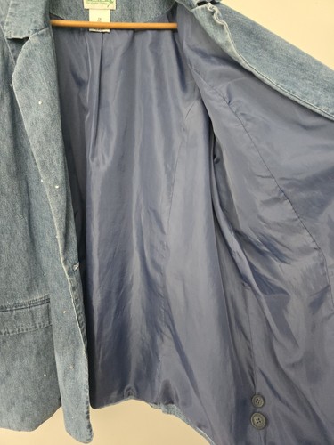 Ladies QUACKER FACTORY 1-button Lined Denim Jacket w/ BLING, Plus 2X Easter - Picture 3 of 14