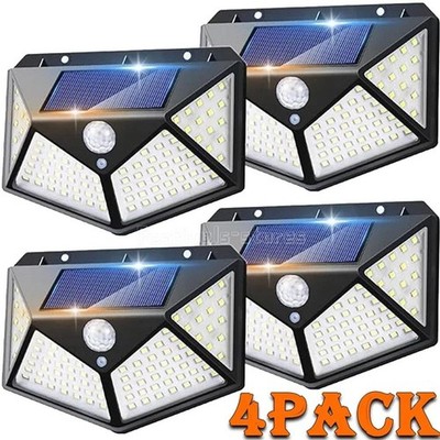 4x 100 LED Solar Power Wall Light Outdoor PIR Motion Sensor Security Garden Lamp