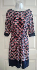 LIZ CLAIBORNE Red And Blue 3/4 Sleeve Dress Women's Size Medium