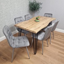 Kosy Koala Dining Table and 6 Grey Velvet Chairs Stylish Dining Furniture Set