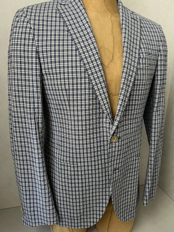 Chaqueta Blazer Alessandro Cantarelli Para Hombre Azul A Cuadros Seersucker - IT 50 / US 40 Foto 2 de 4